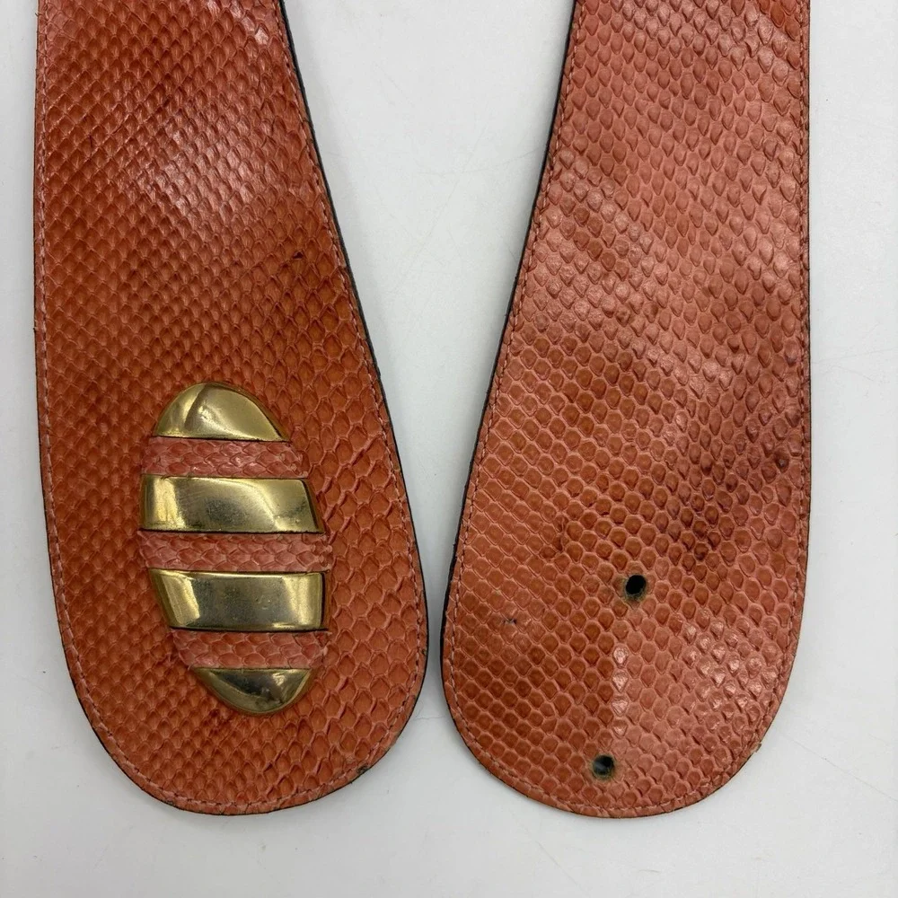 Vintage Laura Lei Womens Belt Genuine Snakeskin Orange Gold Adjustable Argentina